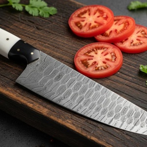 A&M Enterprises Handmade Damascus Steel Chef <b>Knife</b> with <b>Bone</b> and Micarta <b>Handle</b> Leather Sheath Utility Wholesale Hunting <b>Knives</b> - Product Image 4