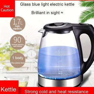 1200W Electric <b>Kettle</b> 1.7L Glass Tea <b>Kettle</b> with Stainless Steel <b>Filter</b> Inner Lid Wide Opening Hot Water Boiler Black Color - Product Image 4