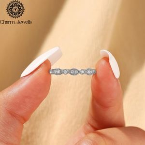 Charm_Jewells Women's <b>Silver</b> Rose Gold Plated Moissanite Classic <b>Eternity</b> Band <b>Ring</b> Prong Setting Engagement <b>Ring</b> - Product Image 4