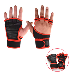Breathable Sports Gloves Wrist Length Black Red Polyester Style For Spring Autumn Workout Use - Product Image 1