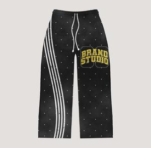 Conjunto Deportivo Holgado de Felpa de Algodón Negro con Efecto Desgastado por el Sol, Personalizado por el Fabricante, con Pedrería y Serigrafía, Estilo Vintage para Hombre - Product Image 5