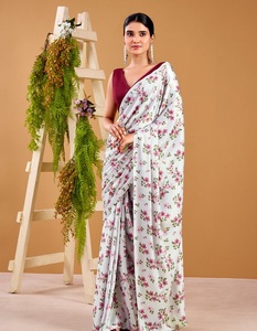 Indian Traditional Ethnic Satin Silk <b>Saree</b> in Floral Print for Casual Wear and Festive Function for Women Fancy Trendy Outfit - Product Image 1