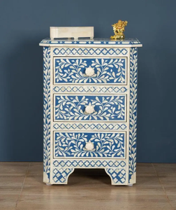 Handmade Bone Inlay <b>3</b>-<b>Drawer</b> <b>Bedside</b> <b>Table</b> – Floral Moroccan Home Decoration side <b>table</b> - Product Image 5
