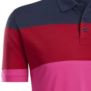 Polo pour homme à blocs de couleurs rouge, bleu et vert, à manches courtes, imprimé, haut de sport confortable pour l'entraînement de golf et les activités de plein air - Product Image 3