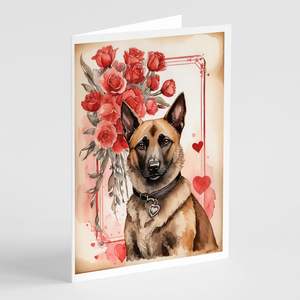 Malinois belge Valentine Roses A7 Cartes de vœux Lot de 8 cartes vierges avec enveloppes Taille fantaisiste 5x7 - Product Image 1