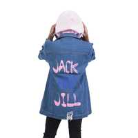 Jaket Denim JJ Finale Wanita Model Distressed Rajutan Panjang Kasual Streetwear Kancing Oversized Bahan Katun Tahan Air