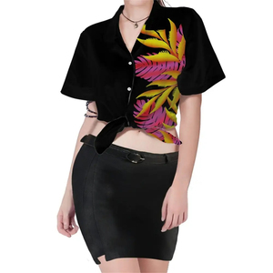 Hot Wholesale <b>Women's</b> <b>Hawaiian</b> Crop Top Short Sleeve Loose Fit Woven Slub Cotton <b>Shirt</b> - Product Image 1