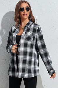 Unisex Flannel Plaid Shirt Long Sleeve Button <b>Down</b> Casual Regular Fit Autumn Wear With Pockets - Product Image 4