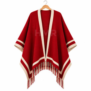 Suéter Poncho Cómodo con Logotipo Personalizado Rojo de la Hermandad HMR, con Borlas Elegantes, 100% Acrílico - Product Image 5