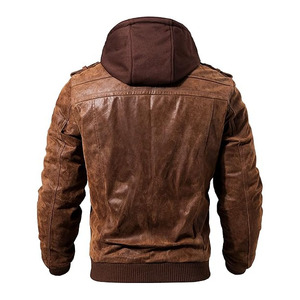 Veste en cuir marron pour homme Comfortex International, style motard, avec capuche amovible, veste en cuir décontractée et tendance pour homme - Product Image 2