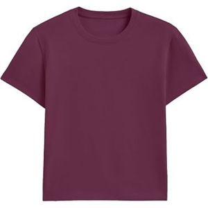 เสื้อยืดแขนสั้นคอกลมสีพลัมสำหรับผู้หญิง ทรงปกติ ผ้าถัก สีพื้น ลำลอง ใส่ได้ทุกฤดูกาล - Product Image 5
