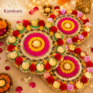 Indian Handmade Pom Pom Rangoli Tealight <b>Candle</b> Holder Diwali Decor Centerpiece Wedding Decor Home Entrance Decor Pooja Favors - Product Image 2