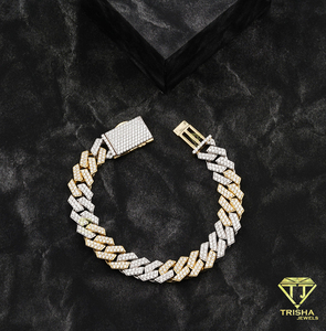 Luxury Two Tone Fishbone Link Moissanite <b>Bracelet</b> with VVS D Color Stones <b>White</b> and Yellow Gold Diamond Look Statement Jewelry - Product Image 4