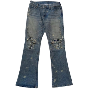 Jeans en denim pour hommes 2026 de haute qualité, coupe évasée, déchirés et usés, style streetwear hip-hop Y2K, délavage vintage, OEM ODM, en coton - Product Image 1