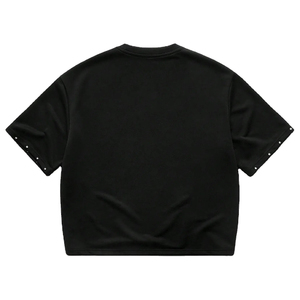 เสื้อยืดโอเวอร์ไซส์สีดำสำหรับผู้ชาย แขนสั้น คอกลม ประดับเพชรลายเรขาคณิต สไตล์สตรีท ผ้าถัก ระบายอากาศได้ดี - Product Image 2