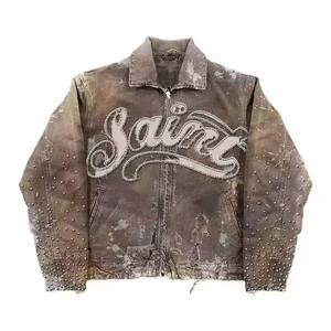 Blouson en jean décontracté Sophia pour homme, collection Hiver 2023, imperméable, col montant, boutons en corne, teint en fil, style motard et safari, couleur unie - Product Image 2