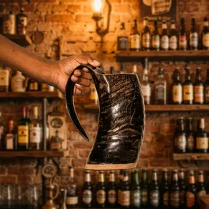 Taza para Beber de Cuerno de Búfalo, Hecha a Mano, Taza de Cuerno Natural Estilo Vikingo para Cerveza y Vino, Vajilla Rústica para Bar en Casa o Fiestas - Product Image 3