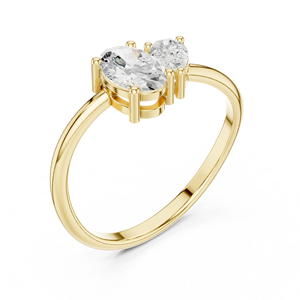 Yellow Gold Oval Lab Grown Diamond <b>Two</b> <b>Stone</b> Engagement <b>Ring</b> for Women with Round Accent Solitaire Promise <b>Ring</b> Gift Set - Product Image 4