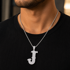 จี้เพชรโมอิสซาไนต์รูปตัวอักษร "J" ทรงกลม ประดับเพชร สร้อยคอสำหรับทุกเพศ ชุบทองคำขาว 14K สไตล์ฮิปฮอป - Product Image 4