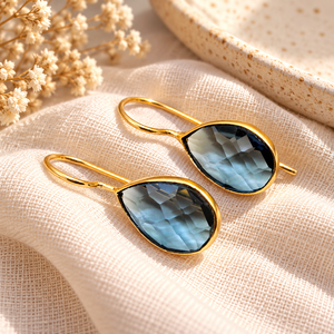 <b>London</b> Topaz Quartz Tear drop Bezel Set Earring - Handmade Gold Plated Gemstone Dangle Earrings Gift for Woman - Product Image 2