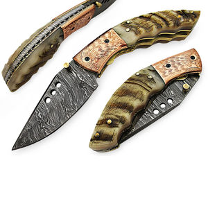 Couteau de poche pliant à double lame en acier Damas de haute qualité, fait main sur mesure, service OEM, pour le camping avec étui - Product Image 3