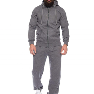 Ensemble de survêtement gris uni pour homme avec sweat-shirt à fermeture éclair intégrale et poches latérales, pantalon de jogging décontracté en coton, idéal pour l'automne - Product Image 5