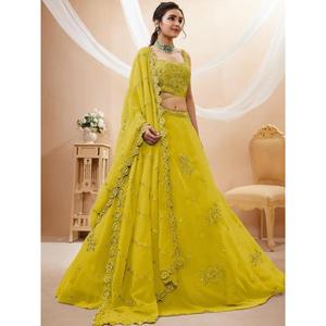 ชุดหมั้นปักสีเหลืองนีออนน่ากลัวชุด lehenga choli - Product Image 5