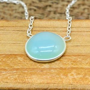 Collar de piedras preciosas de Calcedonia azul de Plata de Ley 925, cadena de bisel bohemio delicada hecha a mano, joyería de plata para niños de la Nueva Era - Product Image 6