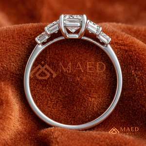 925 Sterling <b>Silver</b> <b>Emerald</b> Cut Moissanite/Diamond Engagement <b>Ring</b> for Women, Five Stone <b>Ring</b> with Step Cut Side Diamonds - Product Image 3