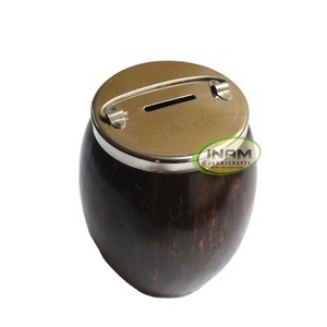 Handmade wooden barrel shape money bank with top lid and bottom lid of steel - Product Image 1