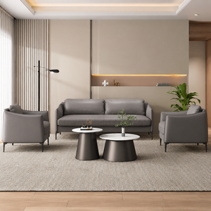 Modern Luxury <b>Grey</b> Leather Sofa Set Scandinavian Minimalist Living Room Furniture Solid Wood <b>Frame</b> Premium Home Hotel Villa Sofa - Product Image 3