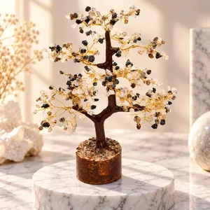 Wholesale Natural Indian Rutilated Quartz 300 Beads Crystal <b>Tree</b> Handmade Gemstone Money <b>Tree</b> Feng Shui Home Decor - Product Image 2