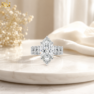 แหวนเพชรเม็ดมาร์คีส์ 2 กะรัต ผลิตในห้องปฏิบัติการ |   แหวนหมั้นทองคำแท้ 9K/14K/18K แบบสองแถวประดับเพชรทรงพาเว่ พร้อมวงแหวนซ่อนรอบเพชร สี DEF ความใส VVS2 - Product Image 2