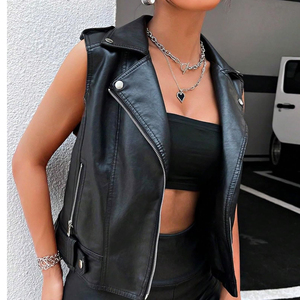 Chaleco de Cuero Genuino Impermeable de Alta Calidad para Mujer, Talla Personalizada, Ropa Exterior para Motocicleta con Diseño Transpirable y Bolsillos - Product Image 4