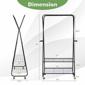 Heavy Duty Double Tier <b>Clothes</b> <b>Rack</b> <b>with</b> <b>Shelves</b> Black Iron Garment <b>Rack</b> for Living Room Suits Coats Dresses Bags - Product Image 4