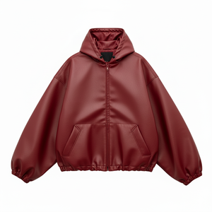 Chaqueta de Cuero Clásica para Hombre con Capucha, Estilo Motero, con Construcción de Cuero Genuino, Cierre Completo con Cremallera, Capucha Ajustable con Cordón, Cálida - Product Image 1
