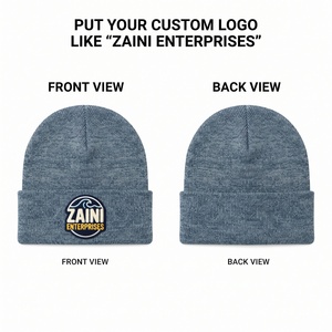 <b>Men</b> Beanie Cap Premium Acrylic Knit Fabric 300 GSM Warm <b>Winter</b> <b>Hat</b> Ribbed Cuff Custom Embroidered Logo Stretch Fit Cozy Warm Fit - Product Image 1