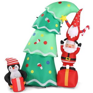 Decorazione Natalizia Gonfiabile in PVC da 6 Piedi con Luci, Divertente Albero di Natale Gonfiabile da Giardino con Elfo e Babbo Natale - Product Image 1