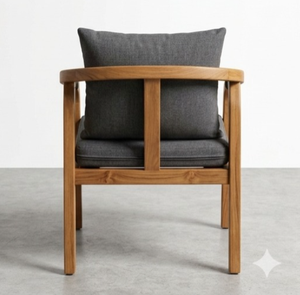 Fauteuil scandinave moderne en bois avec coussins gris pour le mobilier de salon - Product Image 4