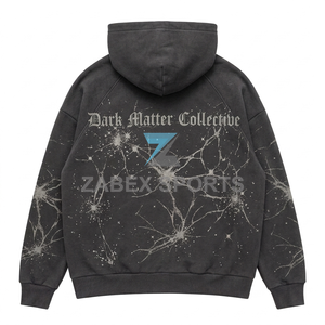 Sweat-shirt à capuche zippé en coton haute densité avec strass, style streetwear, qualité supérieure, personnalisable, pour homme - Product Image 2