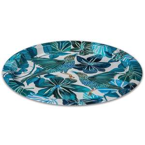Bandeja Redonda de Metal Esmaltado de Lujo con Estampado de Pájaros Azules Tropicales, Plato Decorativo para Mesa de Centro, Bandeja Grande para Servir en la Cocina - Product Image 1
