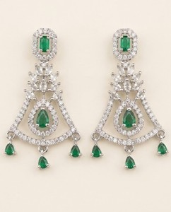 Wholesale Pear Cut Stone Studded American <b>Diamond</b> <b>Earrings</b> Marquise Cut Stone Link Silver Rhodium Plated AD <b>Earrings</b> For Women's - Product Image 5