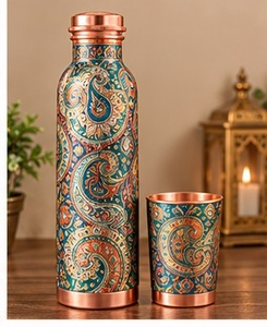 Tropical Leaf Printed Copper <b>Water</b> <b>Bottle</b> Leak Proof with Cup Set Eco Friendly Portable <b>Metal</b> Drinkware - Product Image 6