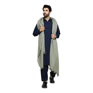 Men's Navy Blue Cotton <b>Kurta</b> Set With Light Green Shawl Traditional <b>Indian</b> Pakistani Casual Wear Regular Fit Floor-Length - Product Image 1
