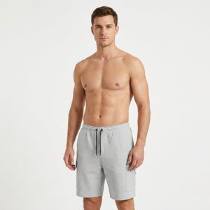 Men's Light Gray <b>Shorts</b> Mid Waist Drawstring Quick Dry Knitted Bermuda Style Casual <b>Pants</b> With Side Pockets - Product Image 6