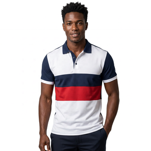 Men's Color <b>Polo</b> <b>Shirt</b> Short Sleeve Striped Casual Knitted Design Red <b>Navy</b> White - Product Image 3