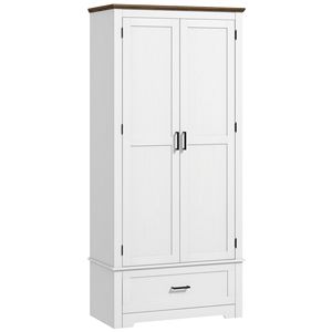 "White Freestanding <b>Kitchen</b> <b>Pantry</b> Cabinet with 2 Doors & Adjustable Shelves" - Product Image 1