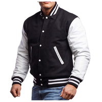 Veste varsity pour homme, hiver, noir et blanc, fermeture éclair, coupe classique, décontractée, coupe-vent, col montant, nylon/coton, logo sur le devant