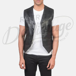 Gilet de motard personnalisé pour homme en cuir véritable noir, coupe ajustée, veste sans manches avec ceinture, multi-poches, style punk - Product Image 6