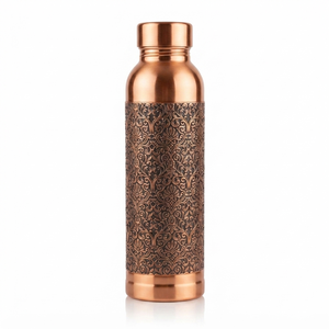 Indian Copper Drinking <b>Water</b> <b>Bottle</b> with Decorative Printed Pattern | Handmade <b>Metal</b> <b>Bottle</b> for Home, Kitchen, Office & Wellness - Product Image 1